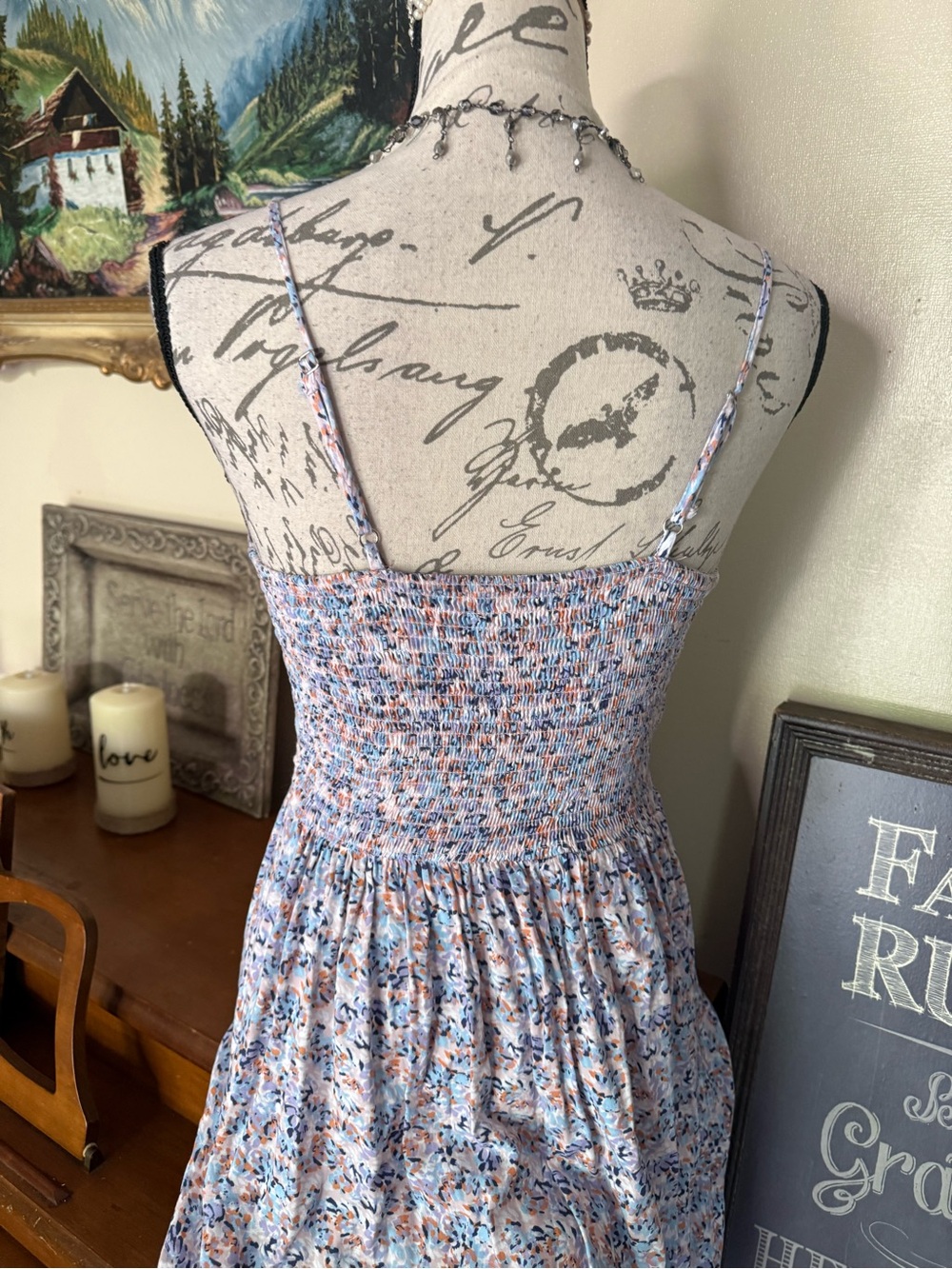 Vintage-Inspired Floral High Low Dress | Romantic Cottagecore Midi Smocked Dress - Picture 5 of 8